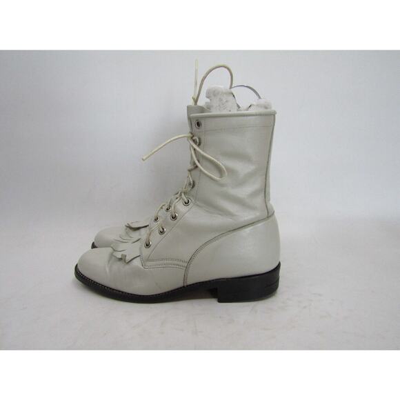 Justin Boots Shoes - JUSTIN Womens Size 6 C Wide Width White Leather Laces Kilt Cowboy Western Boots